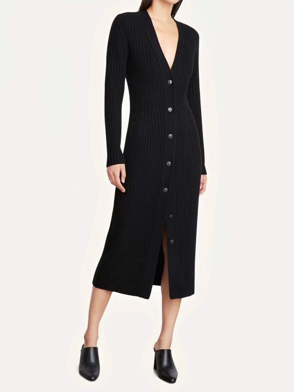 VINCE ribbed button-front-wool-cashmere dress